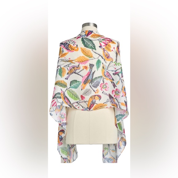 DEMDACO Pastel Colorful Birds Coral Beach Rectangle One Size Silk Fashion Scarf - Picture 5 of 7